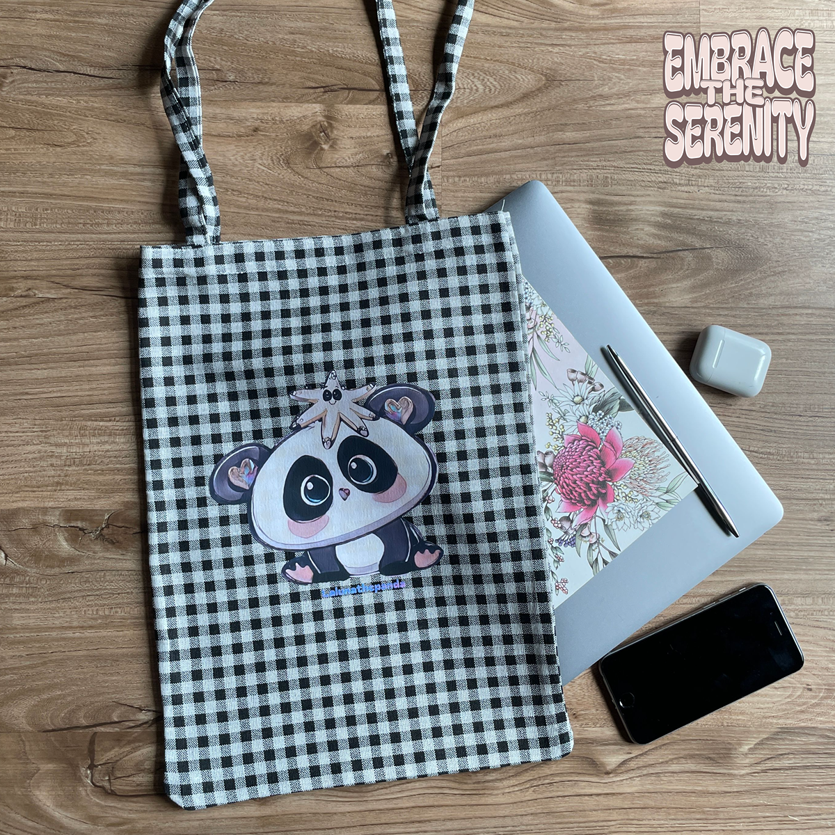 Embrace The Serenity Tote - Checked Ebony